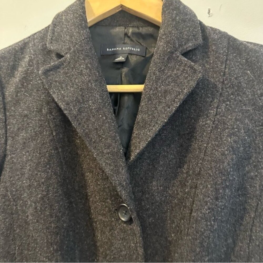 Banana Republic Wool-Blend Cropped Puff-Sleeve Blazer Dark Gray Size 0 - Picture 3 of 9